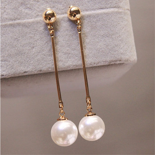 Oro Long Perla Aretes Colgantes