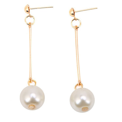 Oro Long Perla Aretes Colgantes