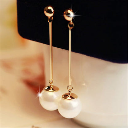 Oro Long Perla Aretes Colgantes