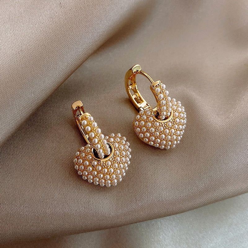 Corazón Aretes de Perlas