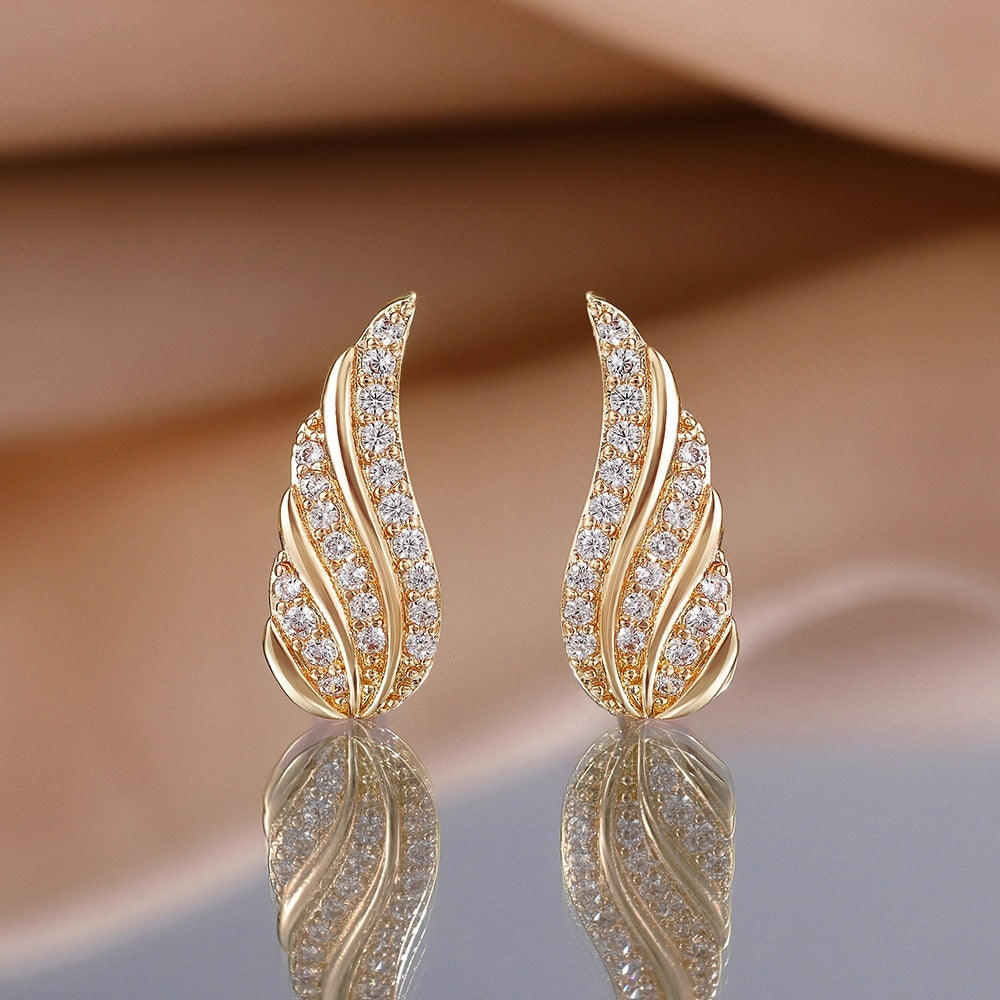 Modern Leaf Pave Aretes | Oro