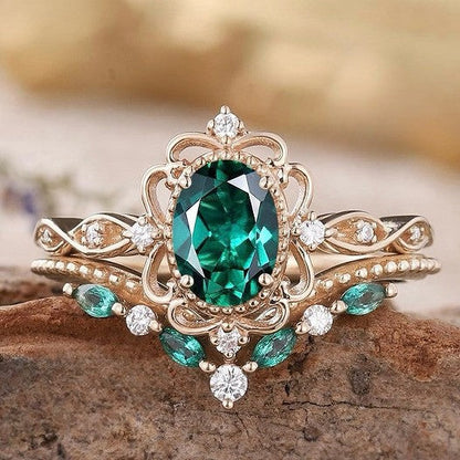 Aurelle Esmeralda Crown Set de Anillos | Rose Oro