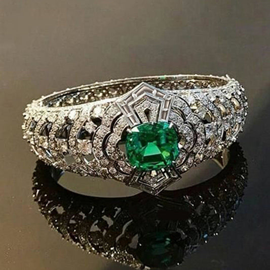 Esmeralda Art Deco Anillo | Blanco Oro