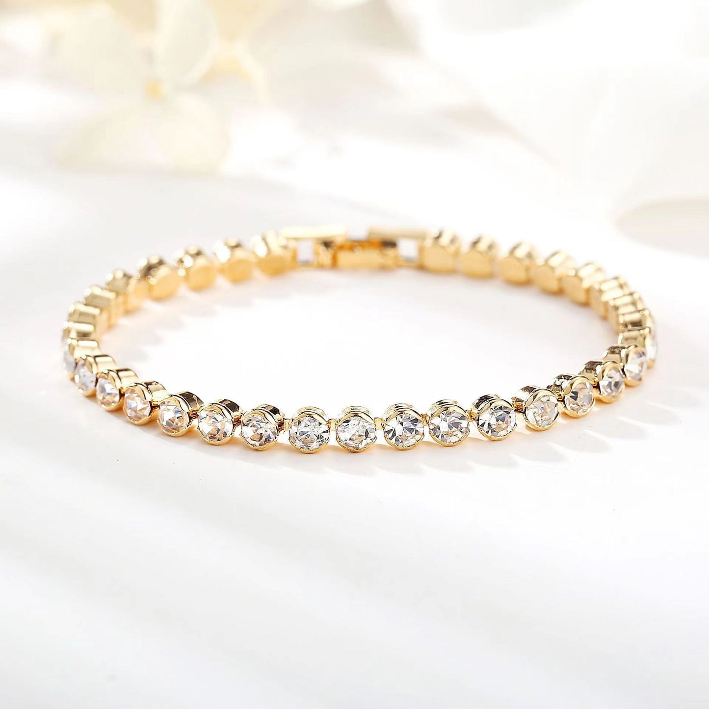 Round Cut Pulsera Tenis | Oro
