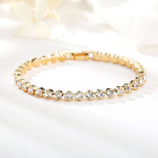 Round Cut Pulsera Tenis | Oro