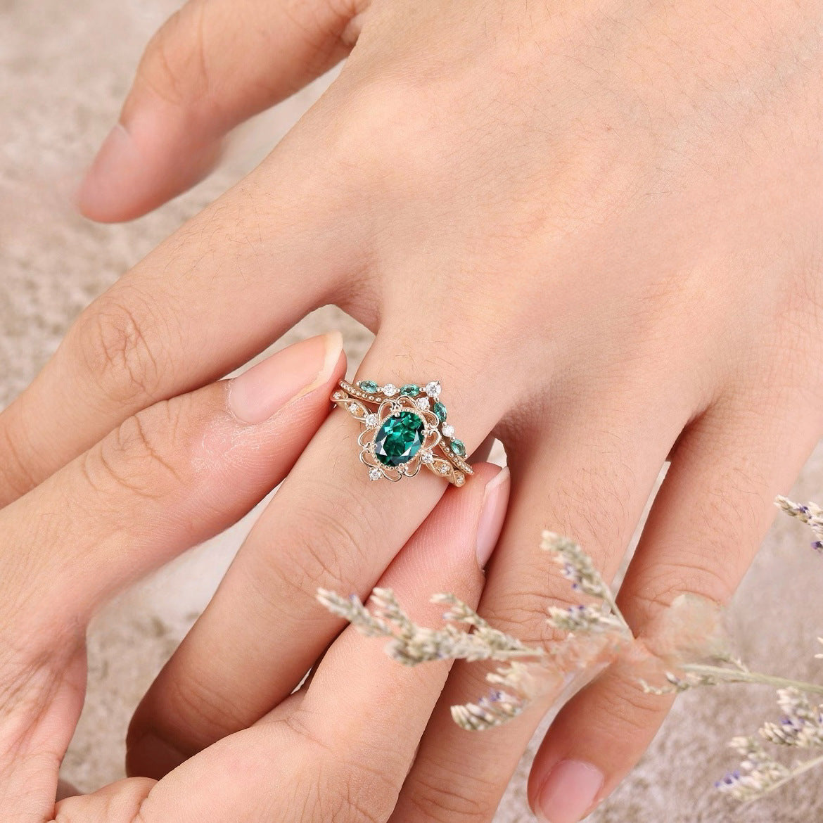 Aurelle Esmeralda Crown Set de Anillos | Rose Oro