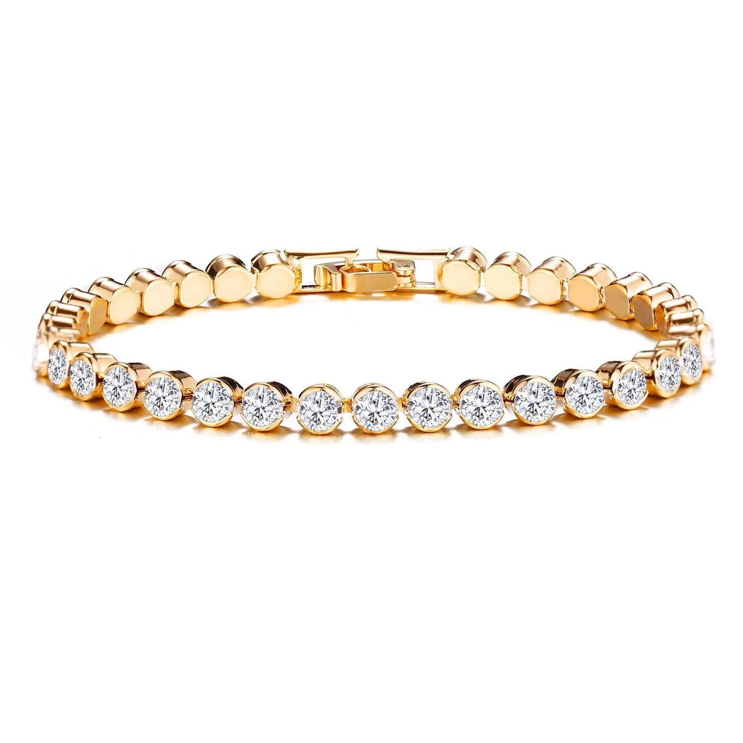 Round Cut Pulsera Tenis | Oro