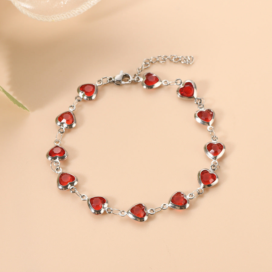 Plata Rubí Corazón Chain Pulsera