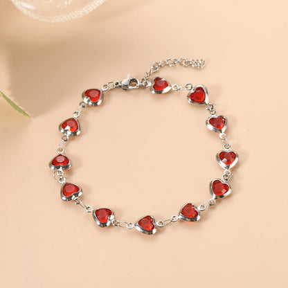 Plata Rubí Corazón Chain Pulsera