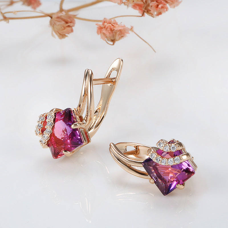 Crimson Square Cristal Aretes | Rosegold