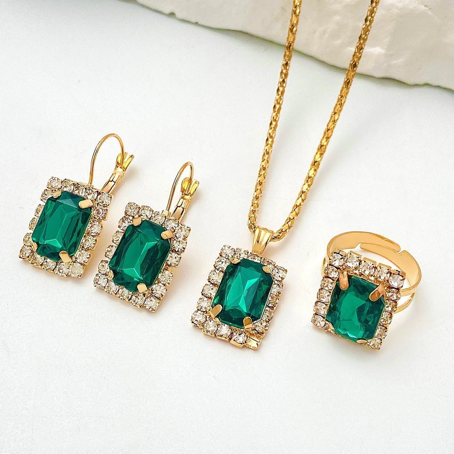 Oro Esmeralda Rectangular Set de Joyas