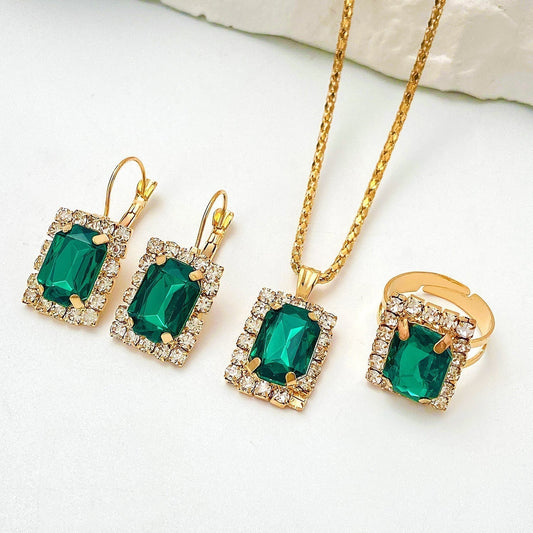 Oro Esmeralda Rectangular Set de Joyas