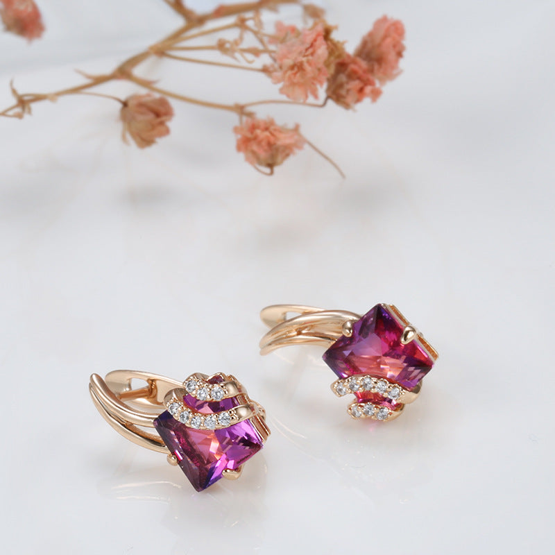 Crimson Square Cristal Aretes | Rosegold