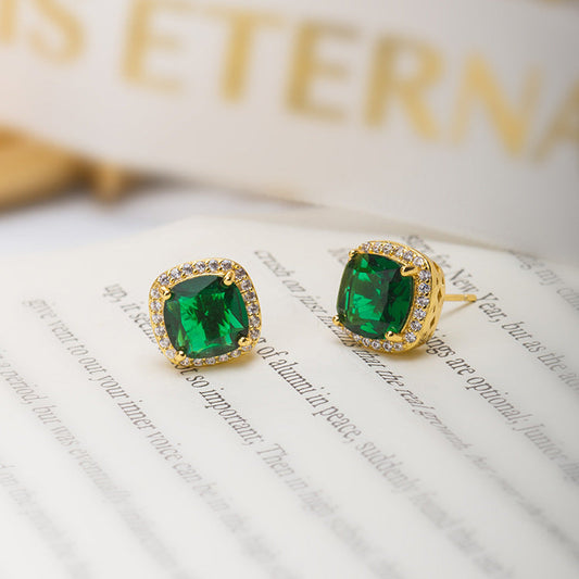 Oro Esmeralda Halo Aretes de Botón