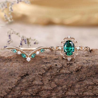 Aurelle Esmeralda Crown Set de Anillos | Rose Oro