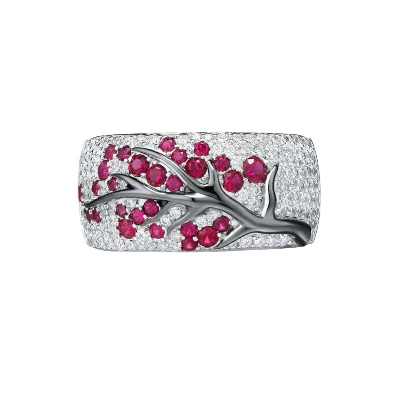 Rubí Blossom Tree Anillo | Blanco Oro