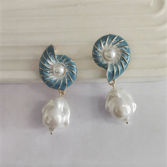 Seashell Aretes de Perlas