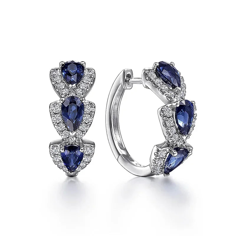 Royal Zafiro Crest Aretes | Blanco Oro