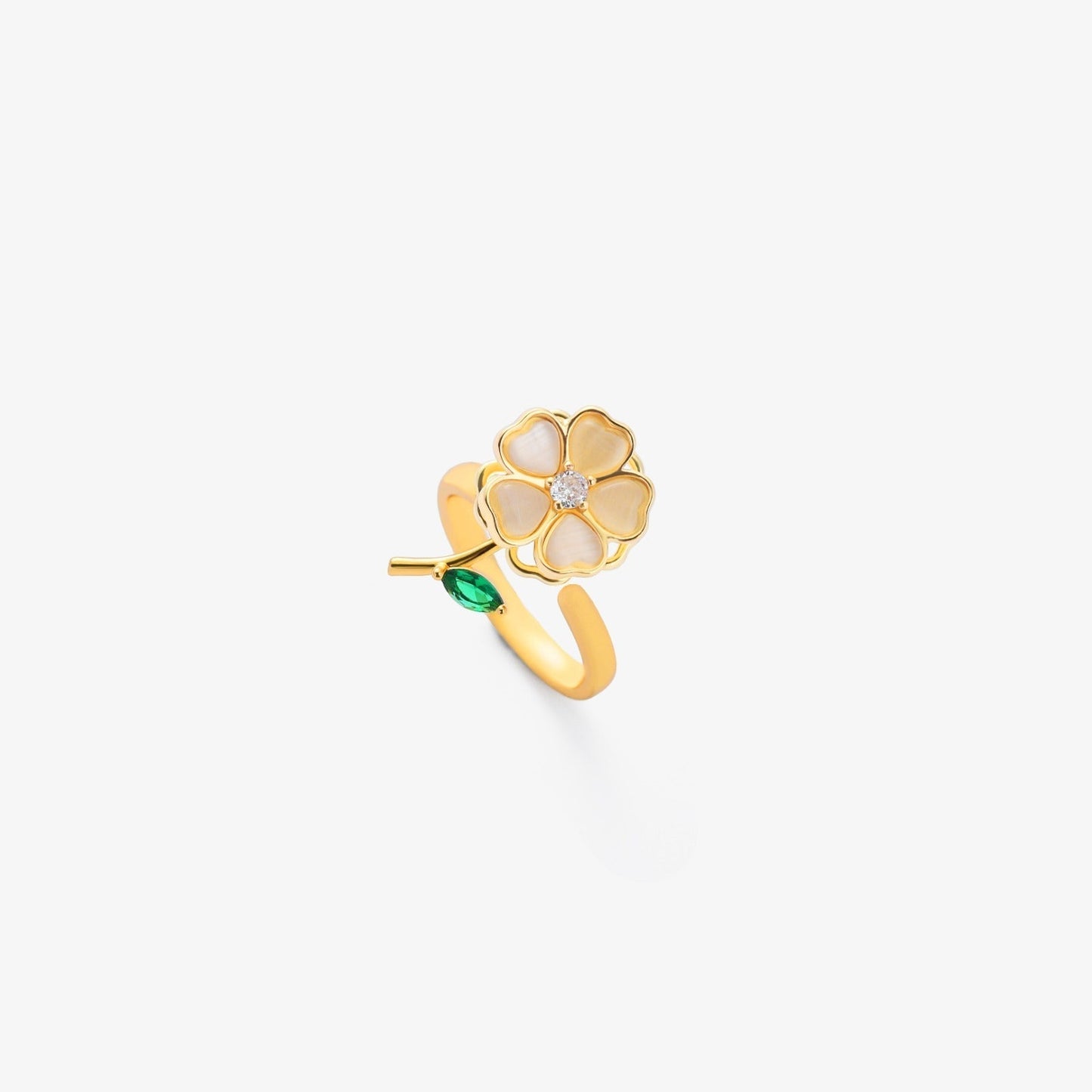 Esmeralda Leaf Flower Spinning Anillo | Oro