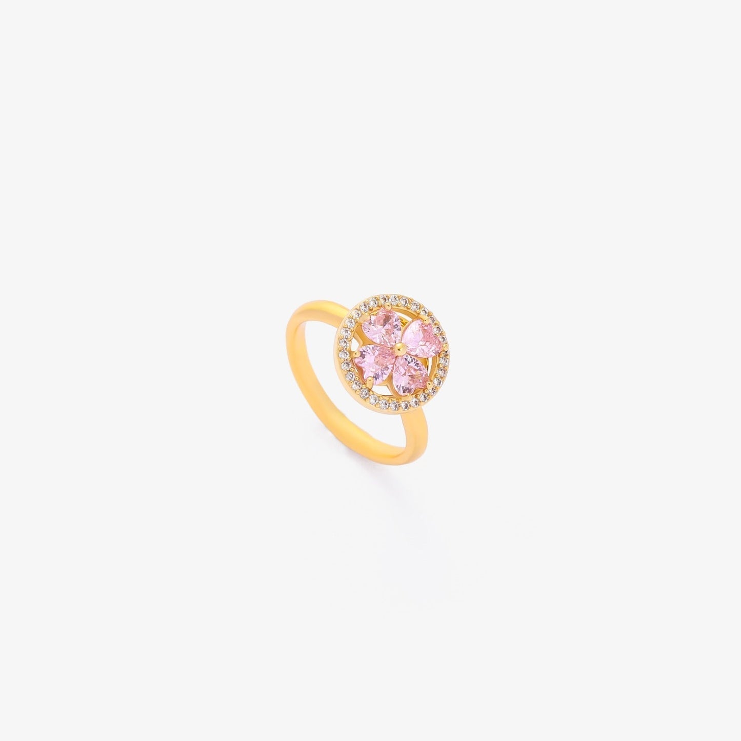 Pink Corazón Bloom Spinning Anillo | Oro