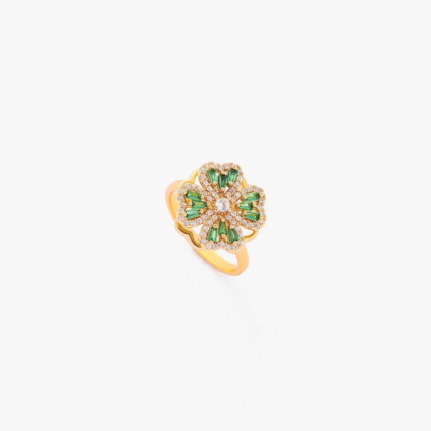 Oro Esmeralda Floral Anillo