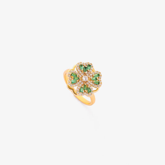 Oro Esmeralda Floral Anillo