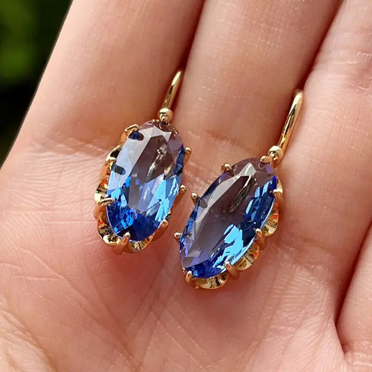 Golden Blue Bloom Aretes | Oro
