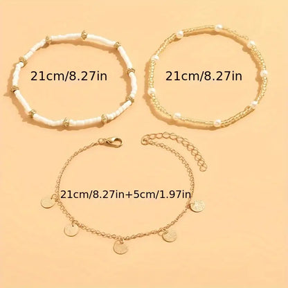 Coastal Dije 3-Piece Layered Anklet Set | Oro