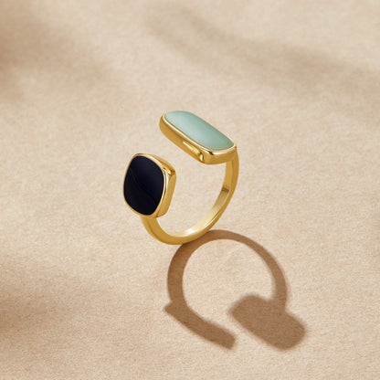 Oro Dual Piedra Open Anillo