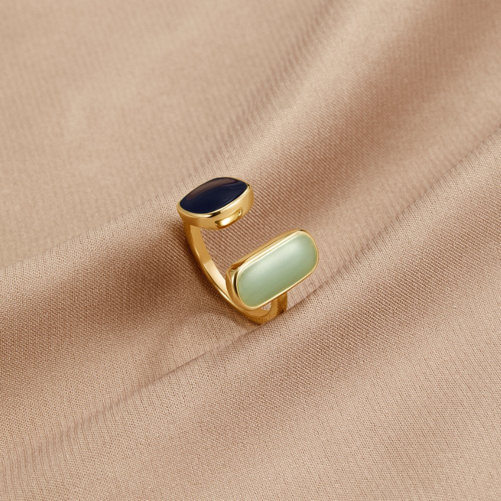 Oro Dual Piedra Open Anillo