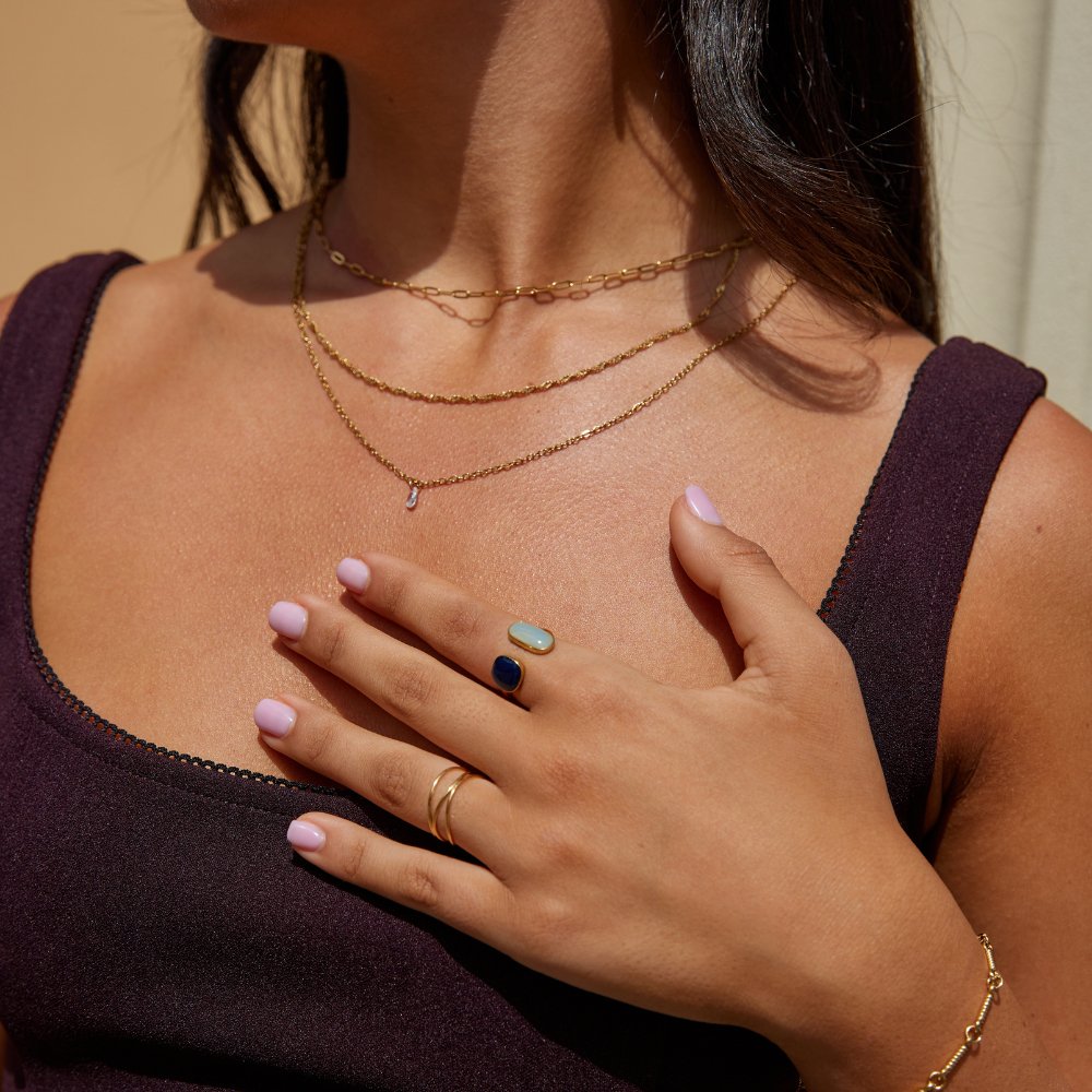 Oro Dual Piedra Open Anillo