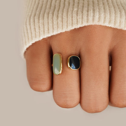 Oro Dual Piedra Open Anillo