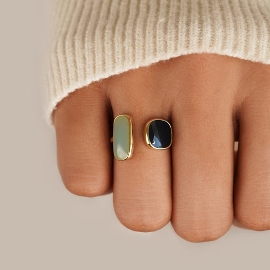 Oro Dual Piedra Open Anillo