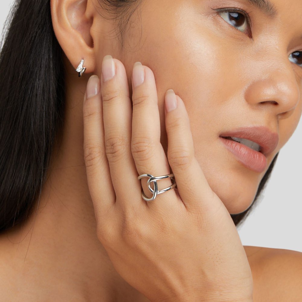 Plata Interlocking Open Anillo