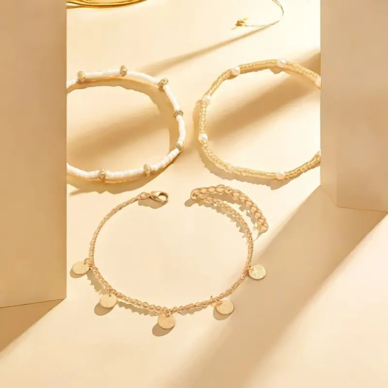 Coastal Dije 3-Piece Layered Anklet Set | Oro