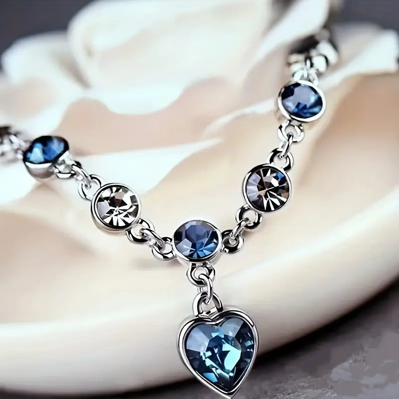 Plata Zafiro Corazón Chain Pulsera