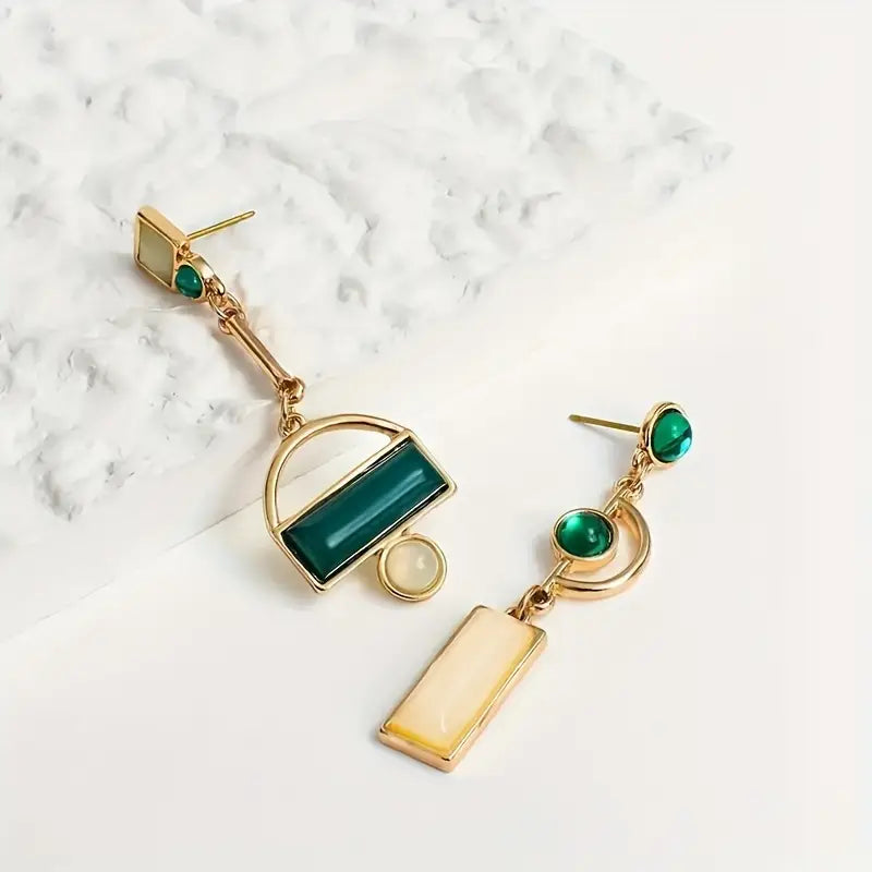 Oro Esmeralda Geometric Aretes Colgantes