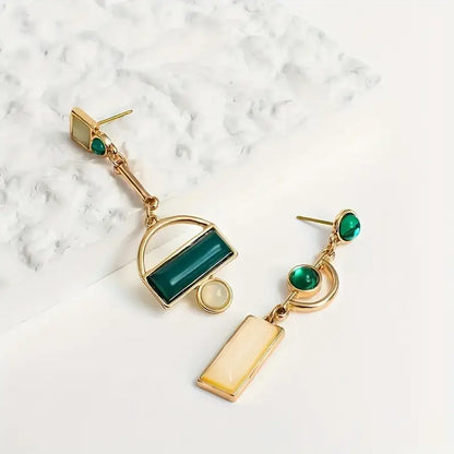 Oro Esmeralda Geometric Aretes Colgantes