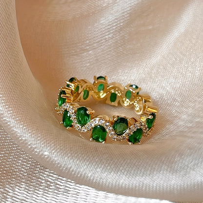 Calira Sparkling Esmeralda Open Anillo | Oro
