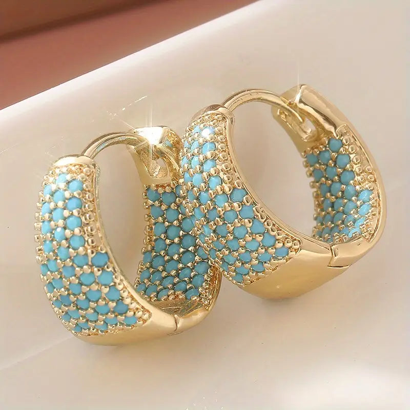 Golden-Tone Turquesa Beaded Aretes de Aro | Oro