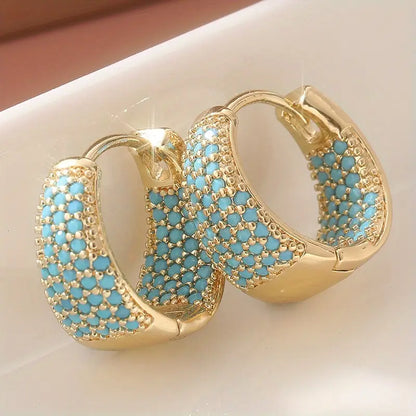 Golden-Tone Turquesa Beaded Aretes de Aro | Oro