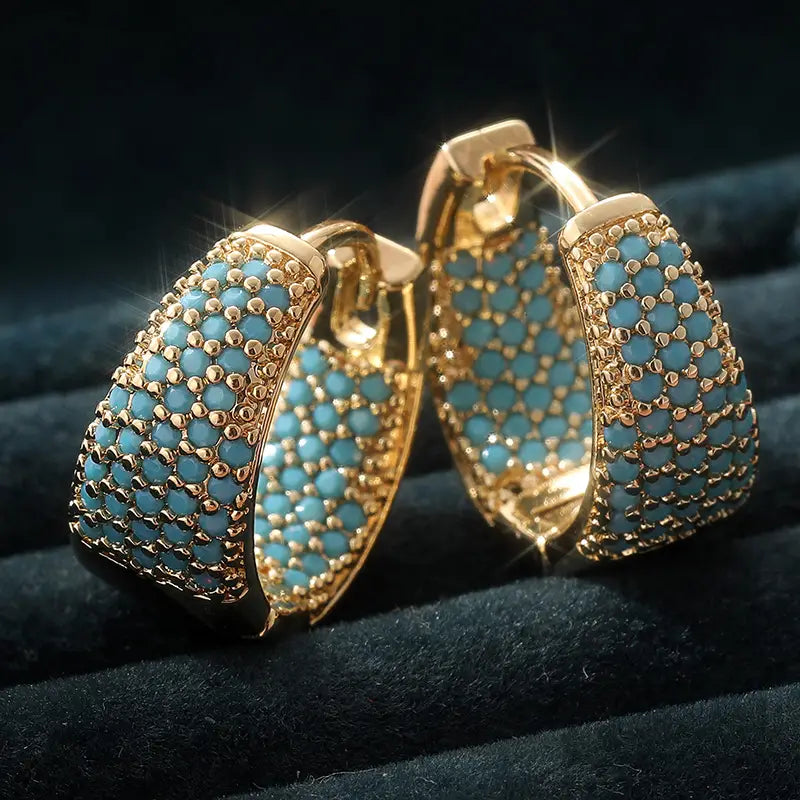 Golden-Tone Turquesa Beaded Aretes de Aro | Oro