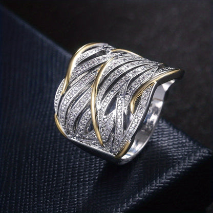 Plata and Oro Woven Band Anillo