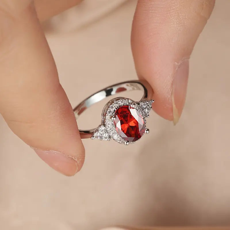 Plata Rubí Halo Anillo