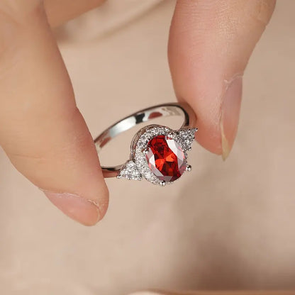Plata Rubí Halo Anillo