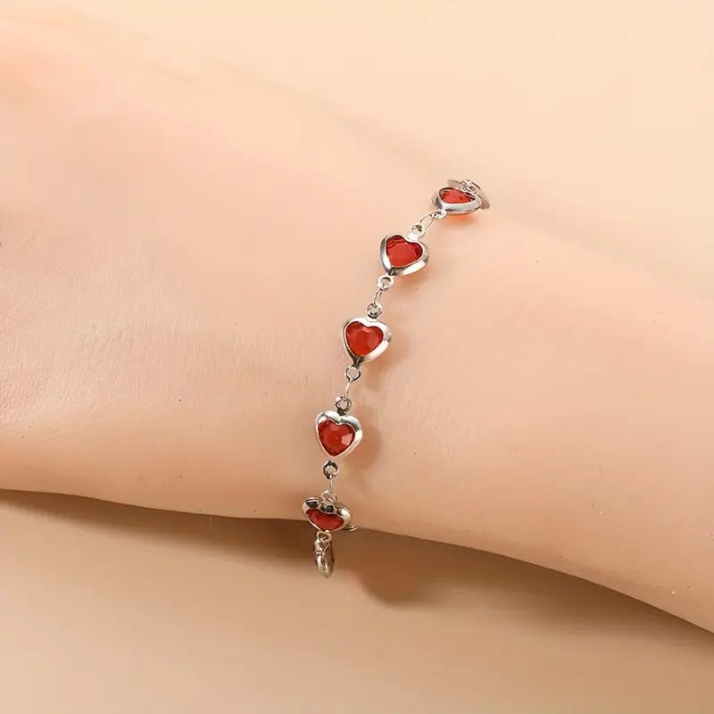 Plata Rubí Corazón Chain Pulsera