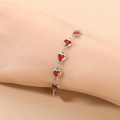 Plata Rubí Corazón Chain Pulsera