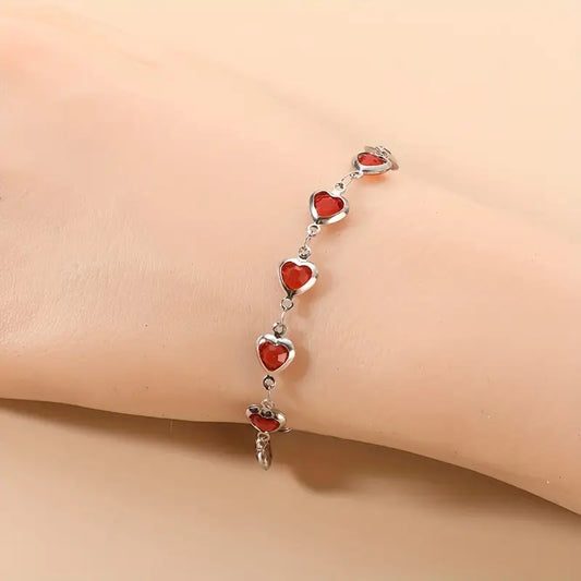 Plata Rubí Corazón Chain Pulsera