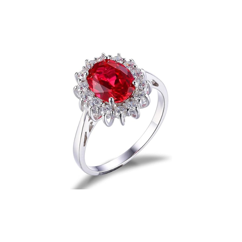 Classic Rubí Halo Anillo | Blanco Oro