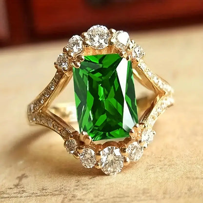 Oro Esmeralda Halo Anillo